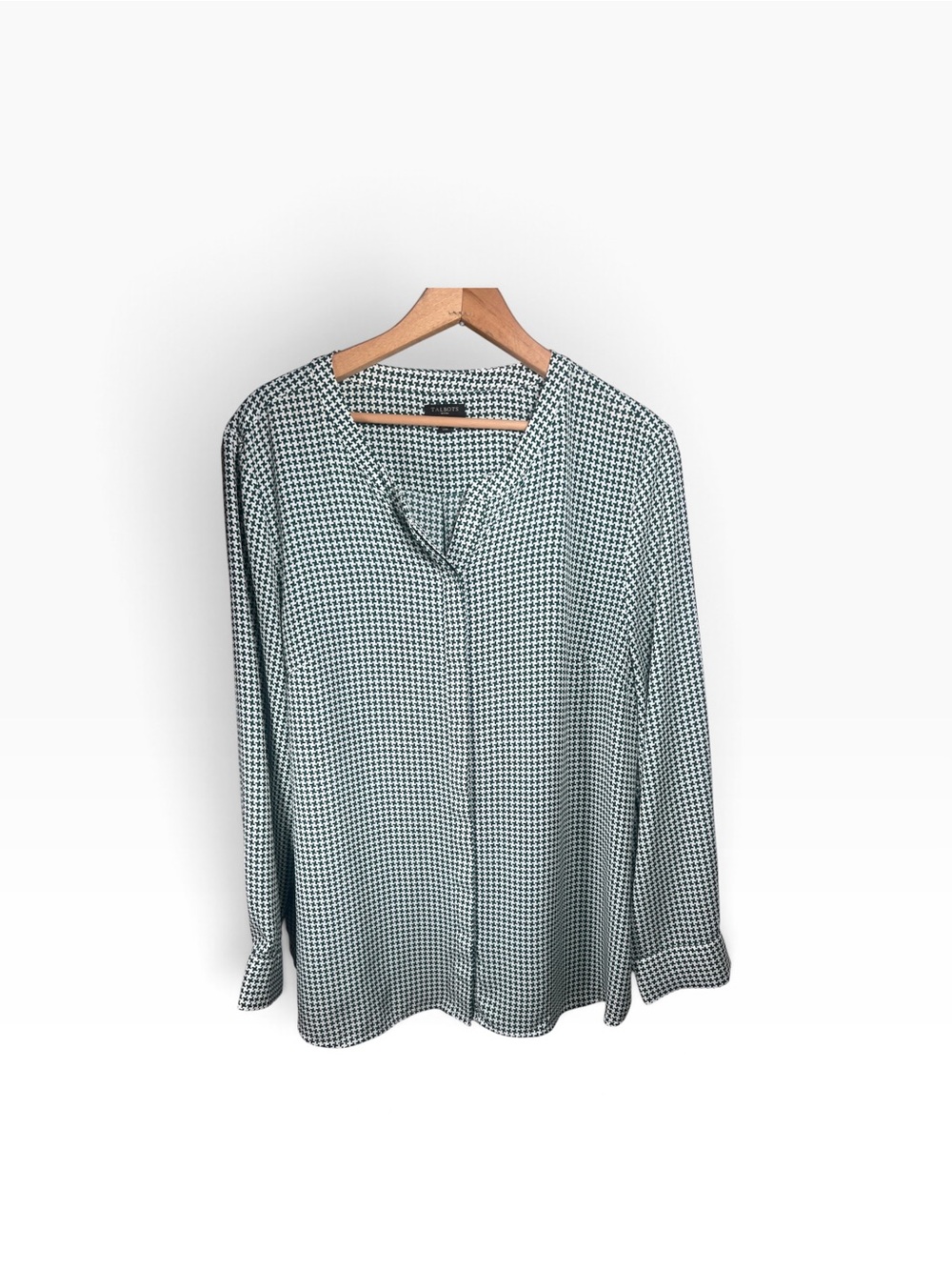 Talbots Green and White Button-Down Houndstooth Blouse - size XLP